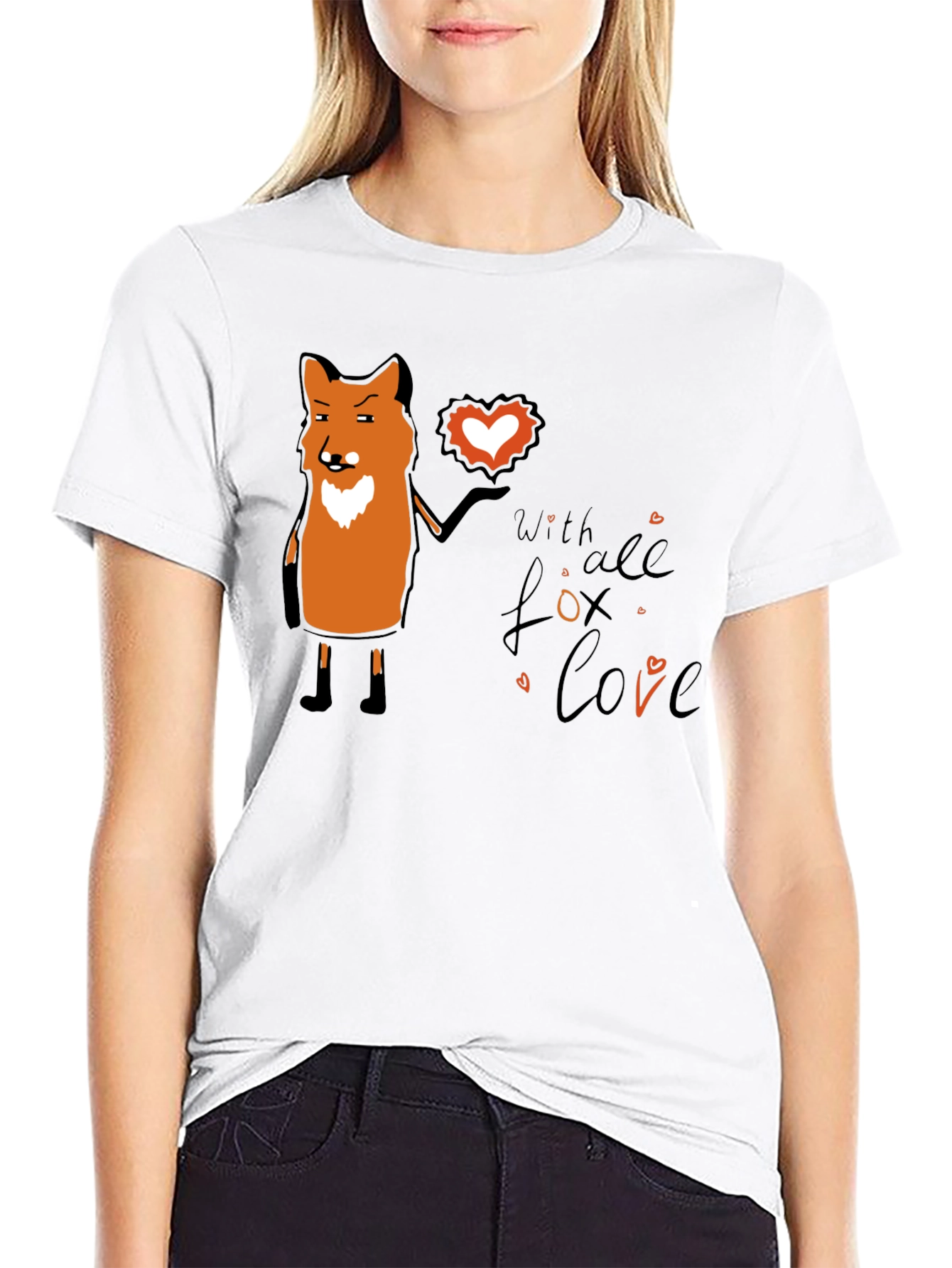 Fox With All My Love Black T-Shirt