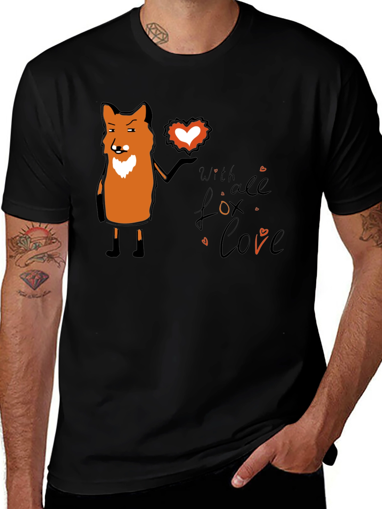 Fox With All My Love Black T-Shirt