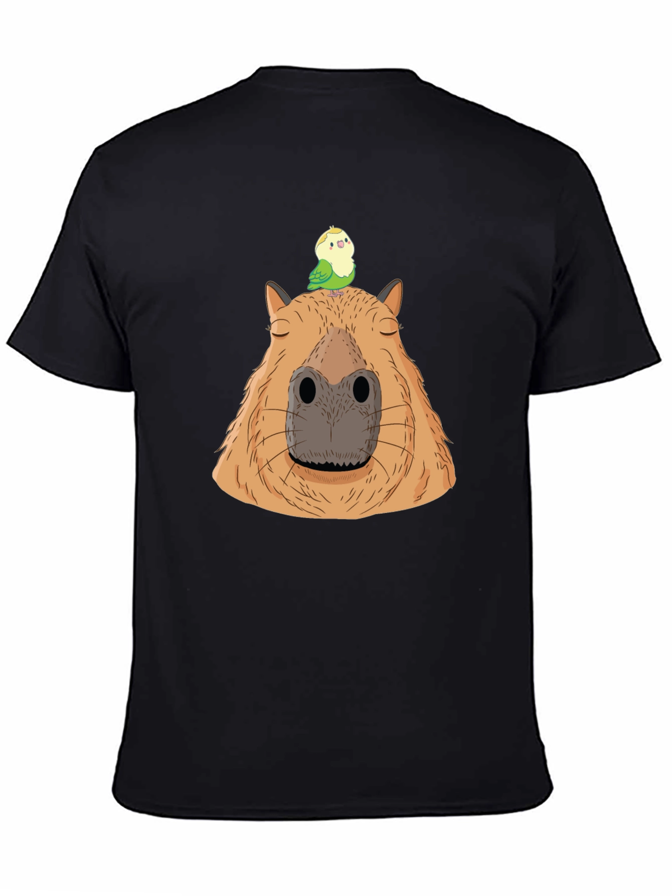 Capybara & Bird Graphic Tee - Unisex Black T-Shirt