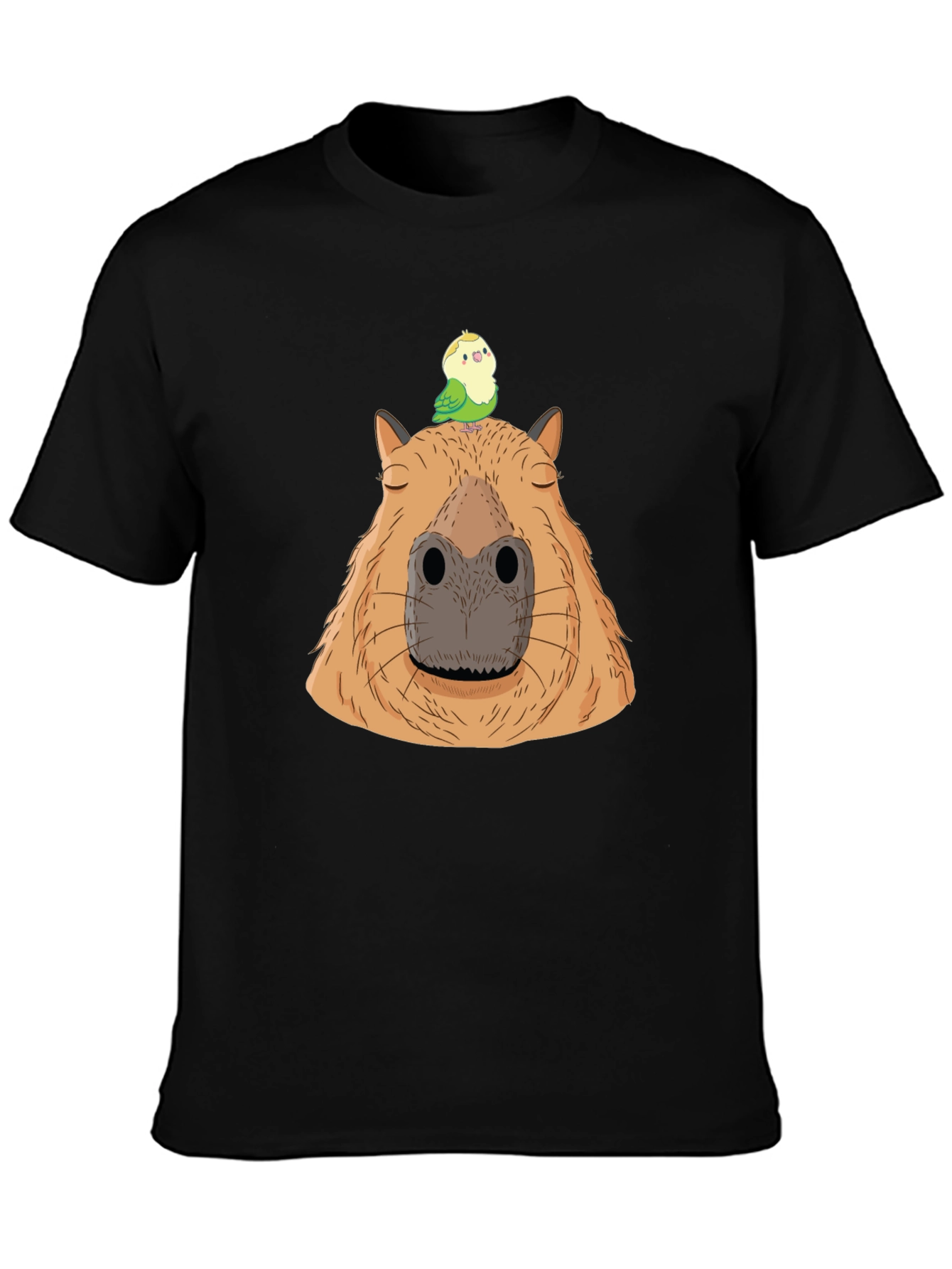 Capybara & Bird Graphic Tee - Unisex Black T-Shirt