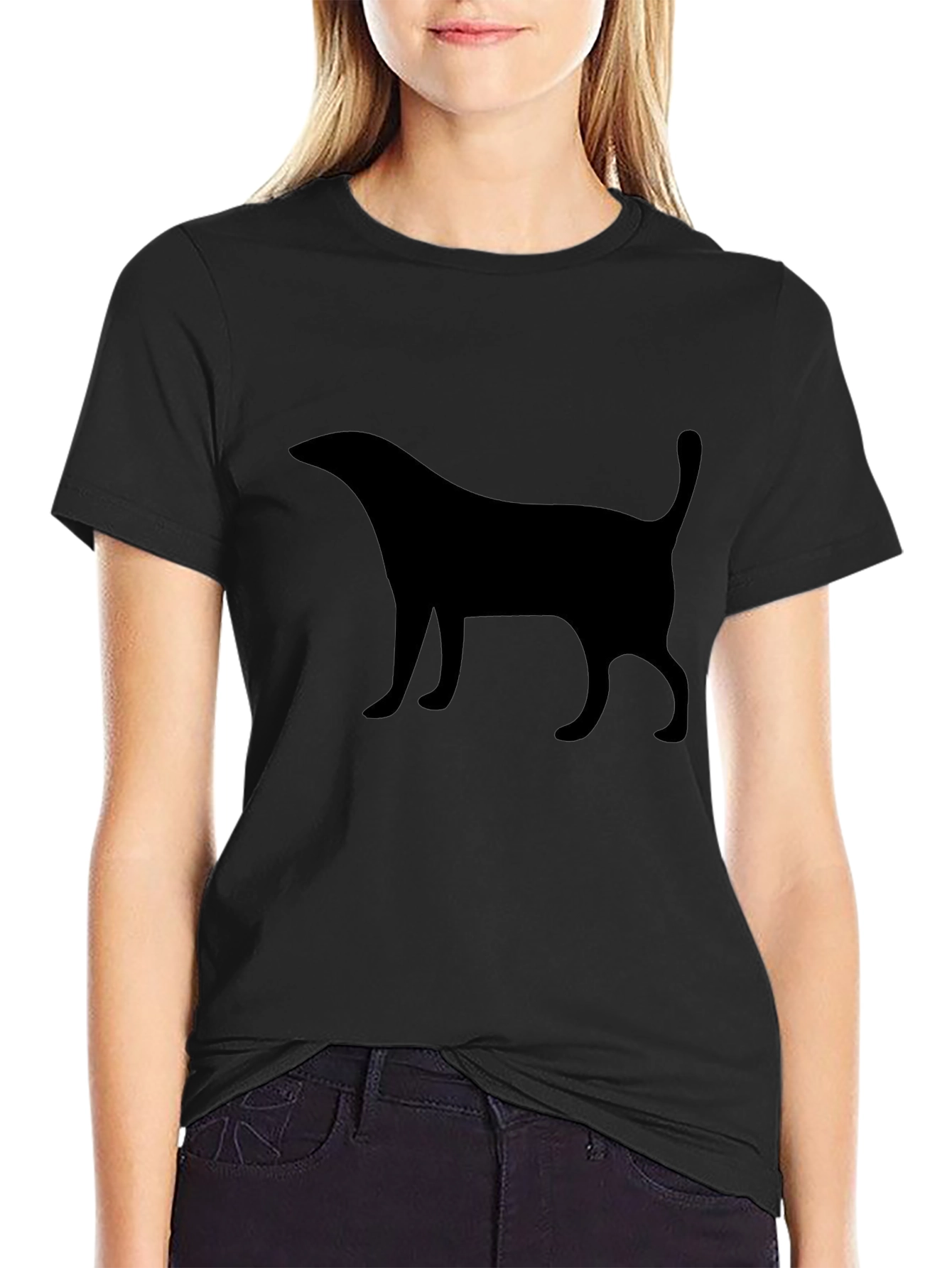 Black Minimalist Cat Silhouette T-Shirt