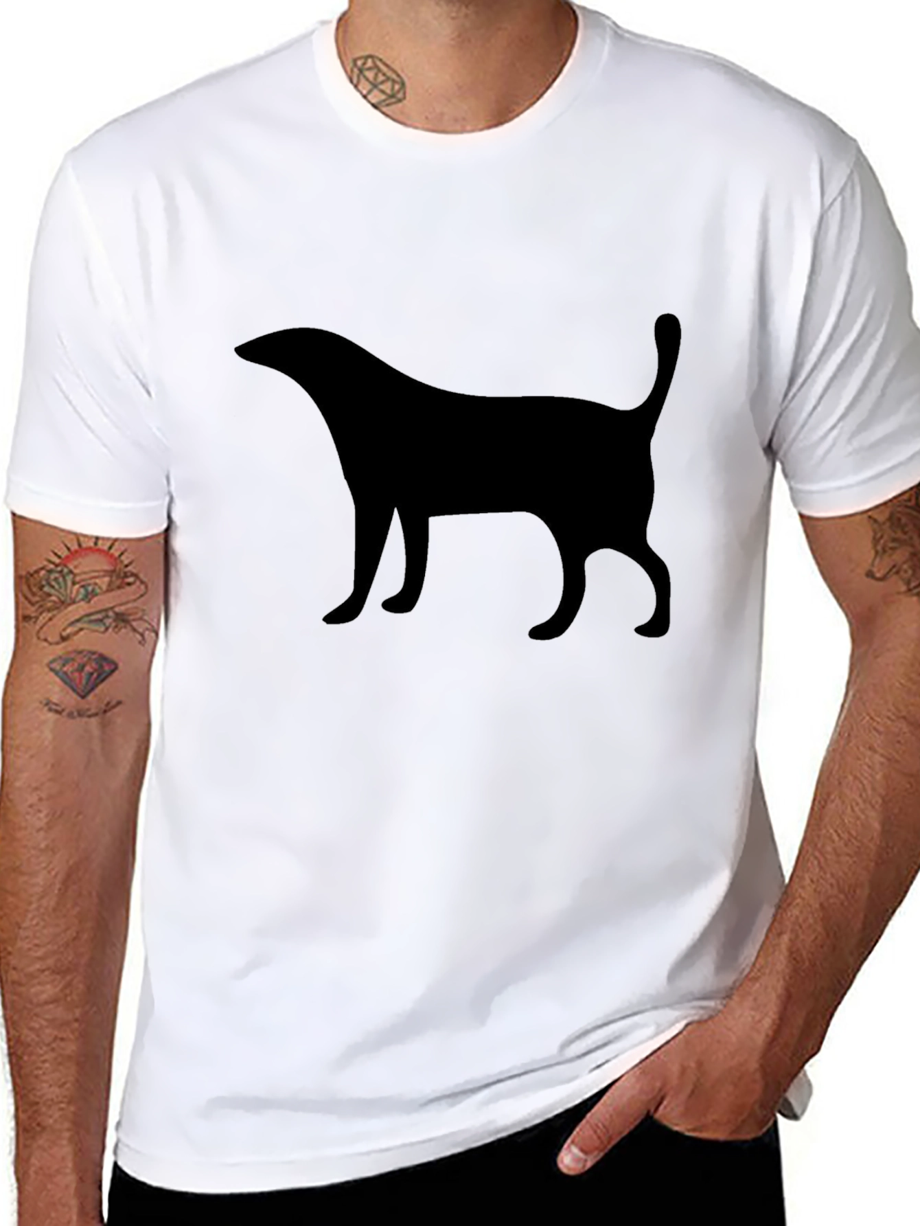 Black Minimalist Cat Silhouette T-Shirt