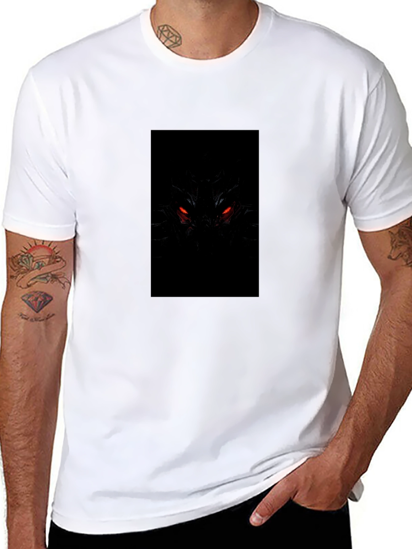 Mens Black Graphic Tee - Fiery Eyes Design