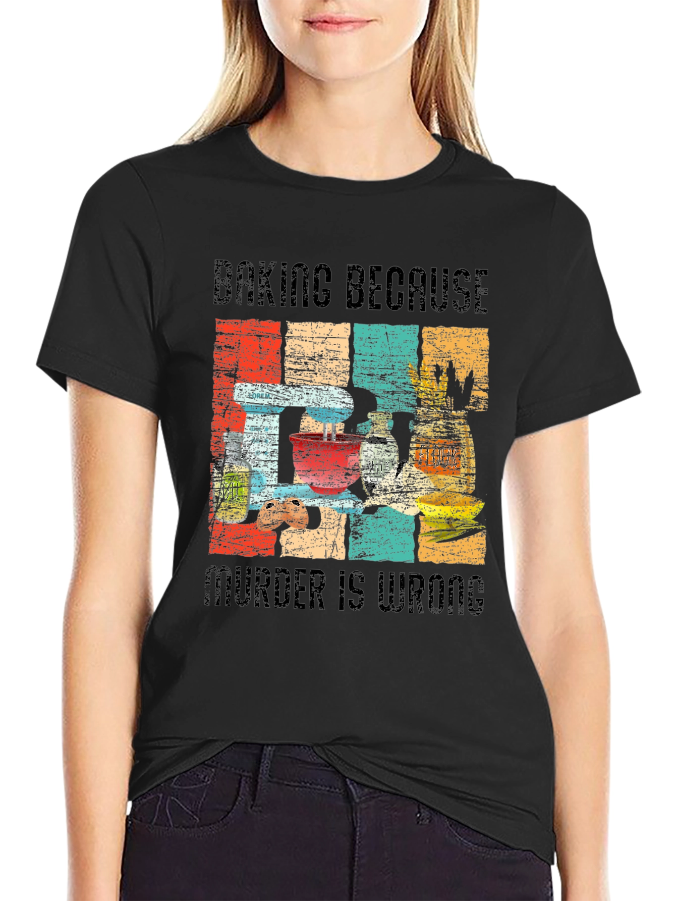 Baking Because Murder is Wrong Funny Retro T-Shirt