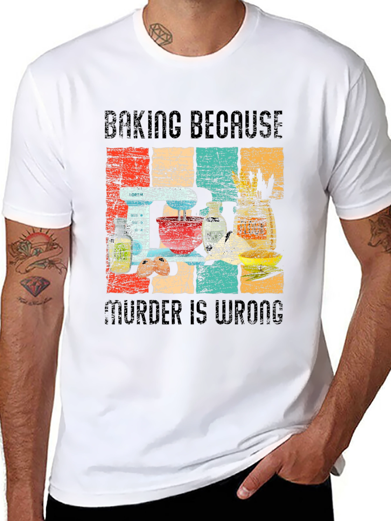 Baking Because Murder is Wrong Funny Retro T-Shirt
