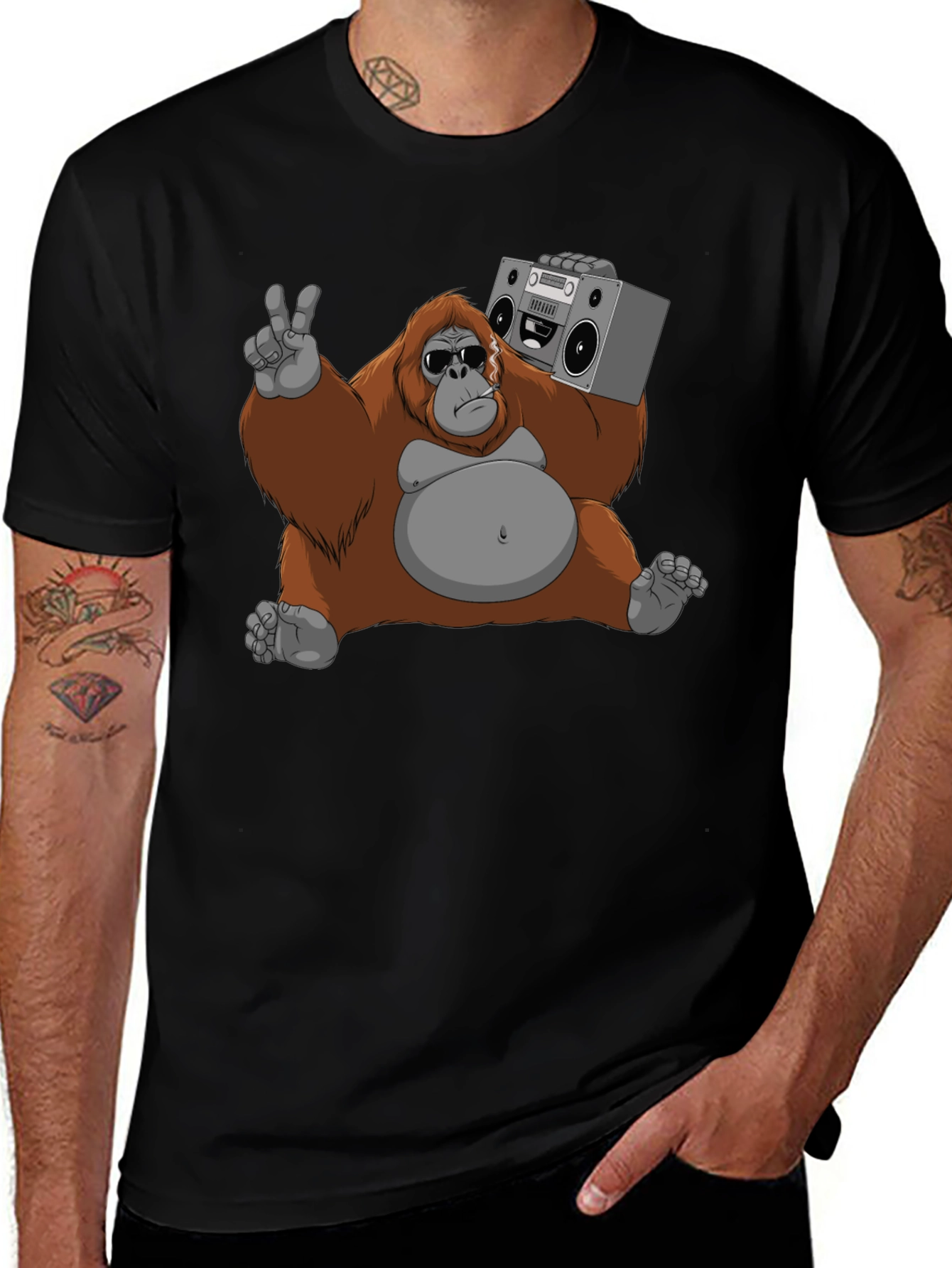 Cool Orangutan with Boombox Graphic T-Shirt