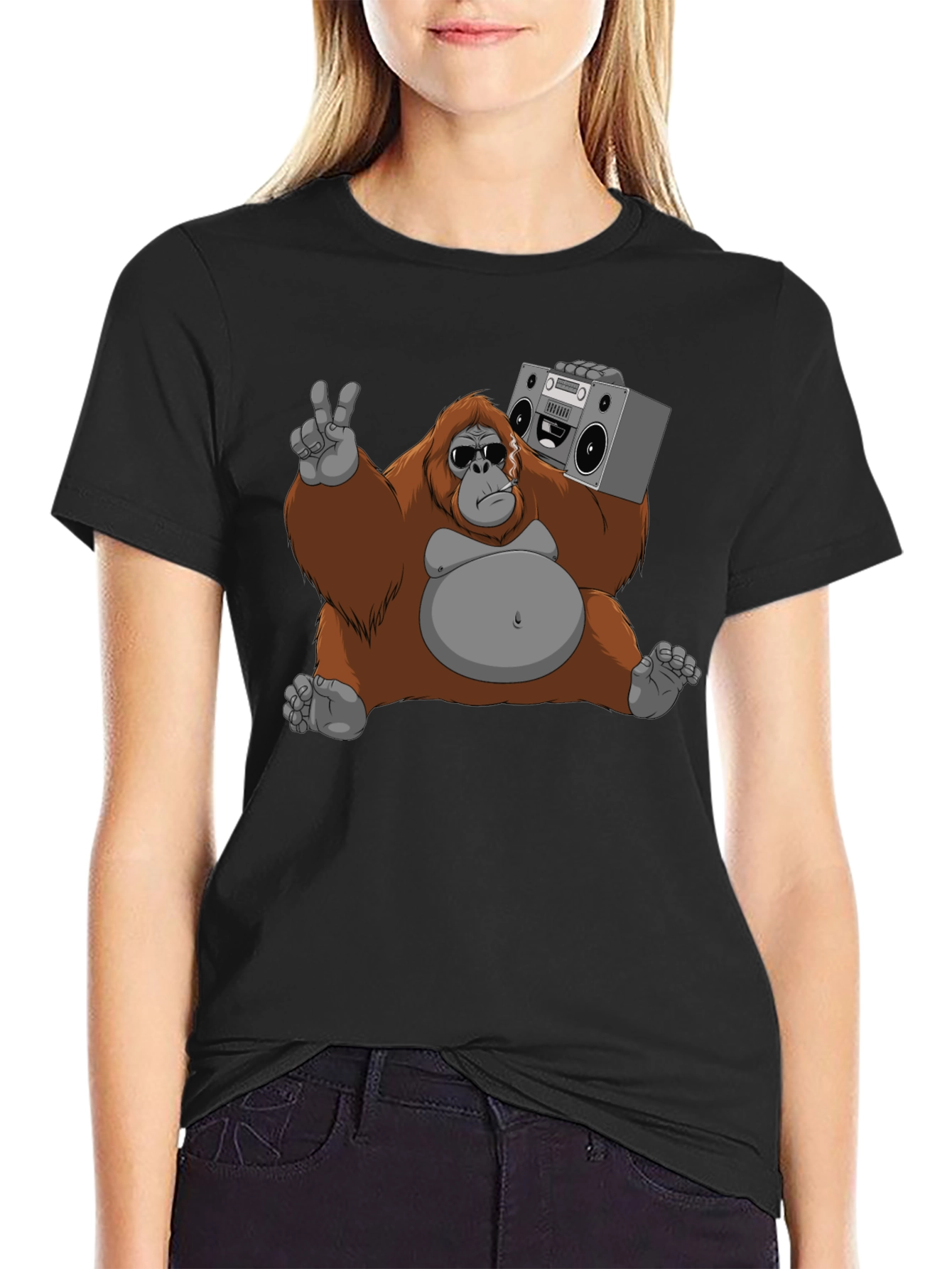 Cool Orangutan with Boombox Graphic T-Shirt
