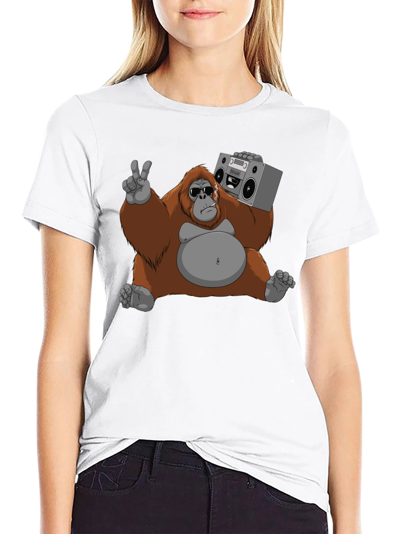 Cool Orangutan with Boombox Graphic T-Shirt