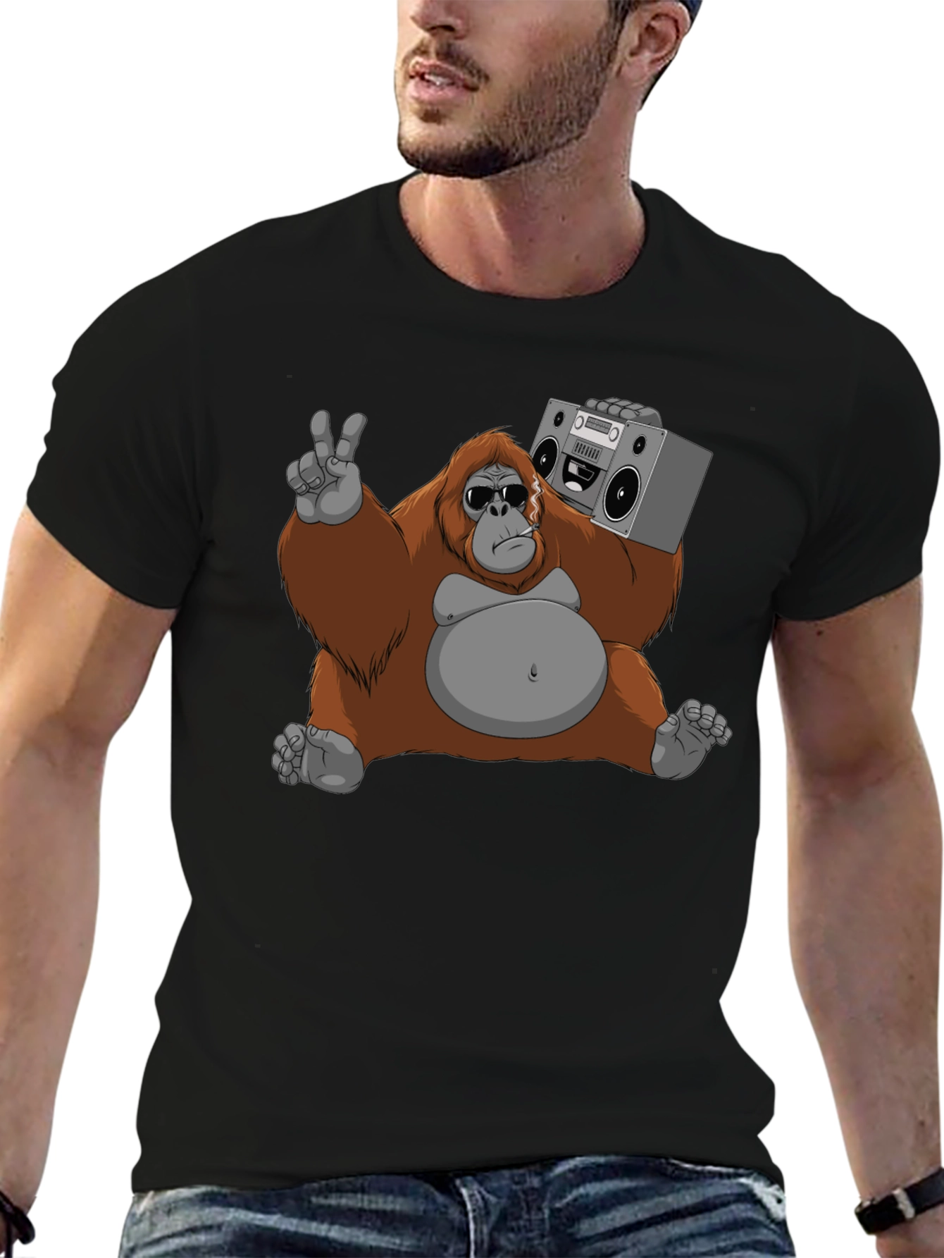 Cool Orangutan with Boombox Graphic T-Shirt