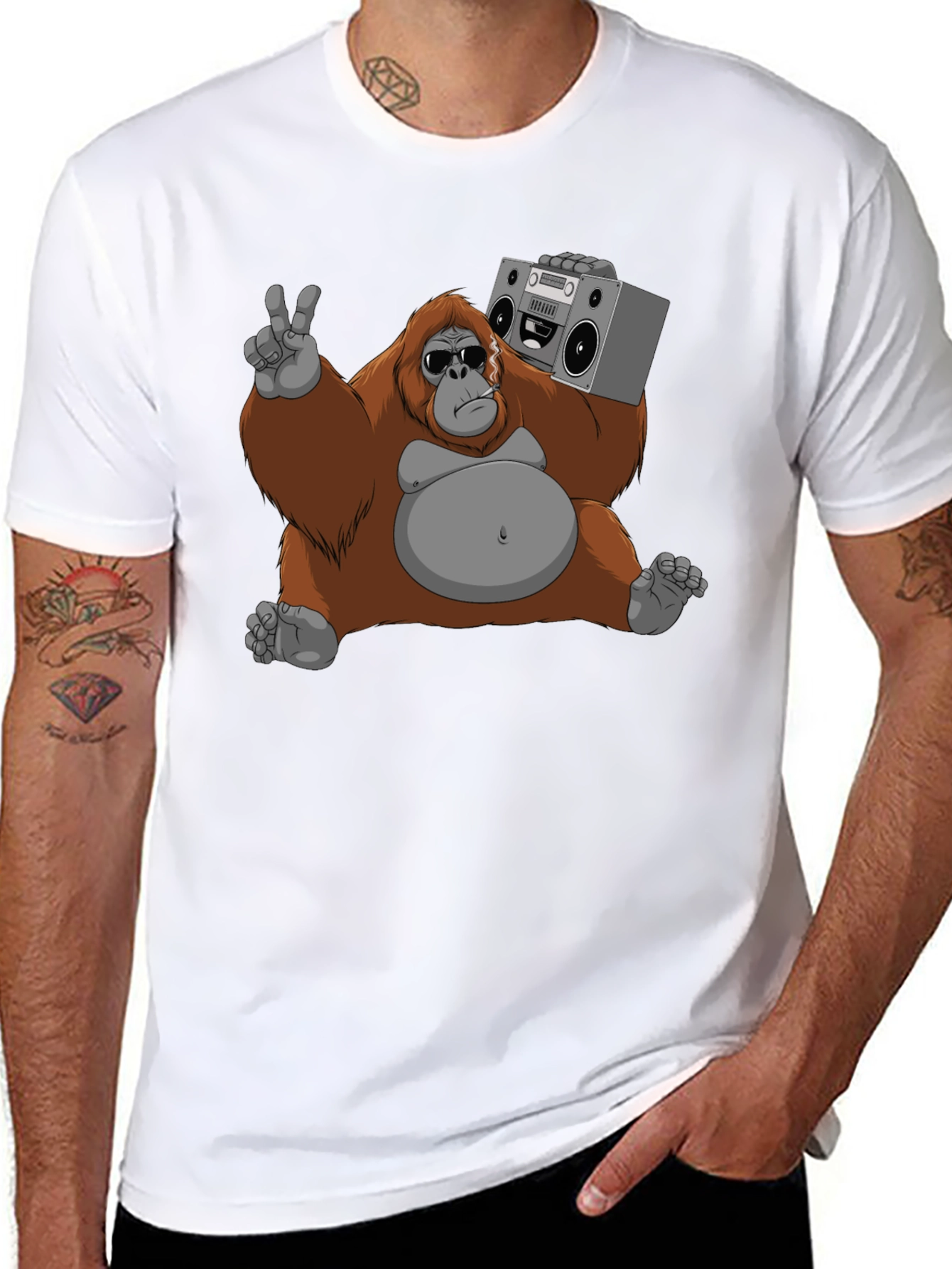 Cool Orangutan with Boombox Graphic T-Shirt