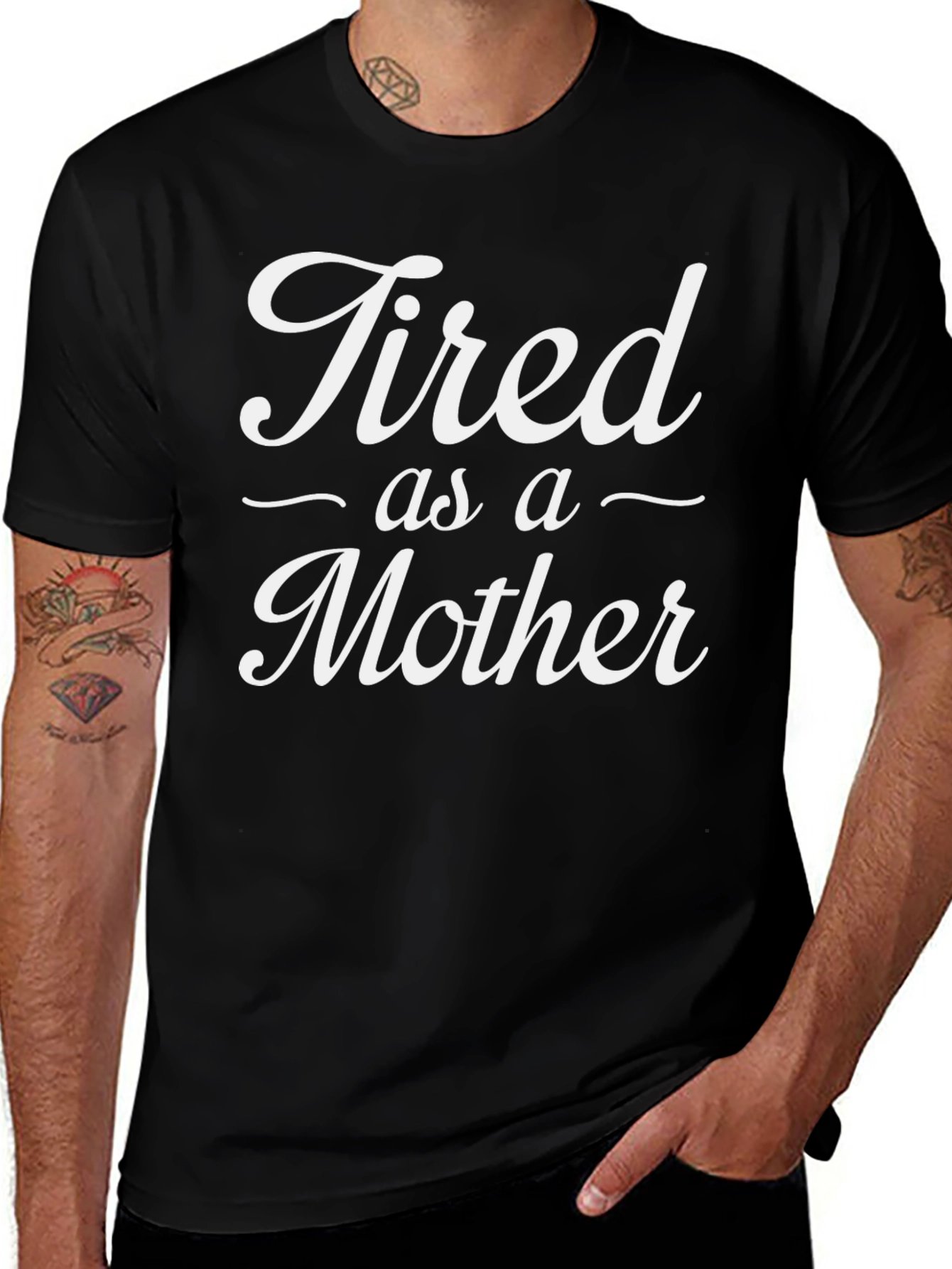 Tired as a Mother Black Crew Neck T-Shirt