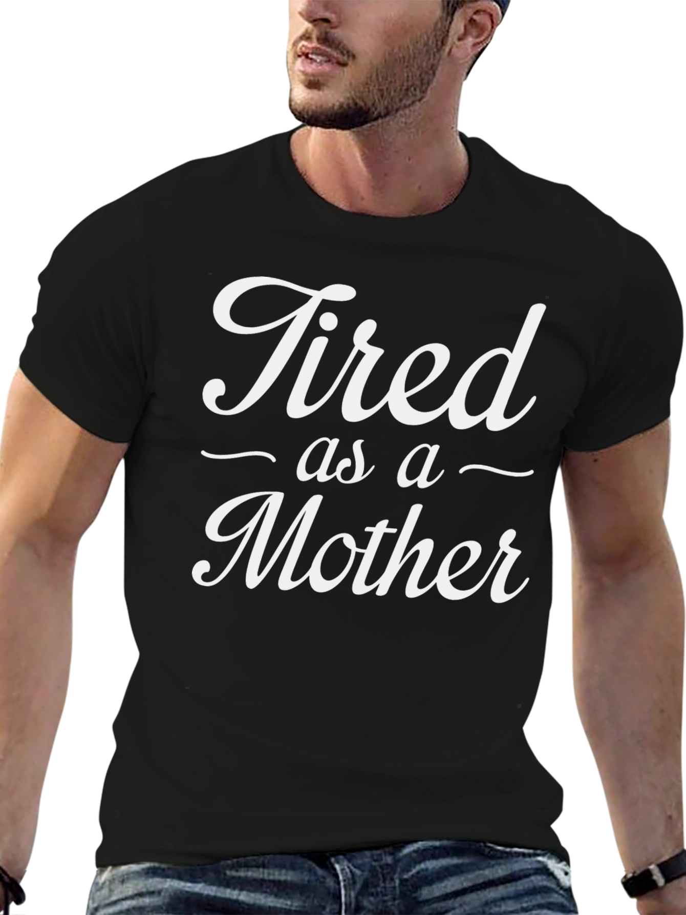 Tired as a Mother Black Crew Neck T-Shirt