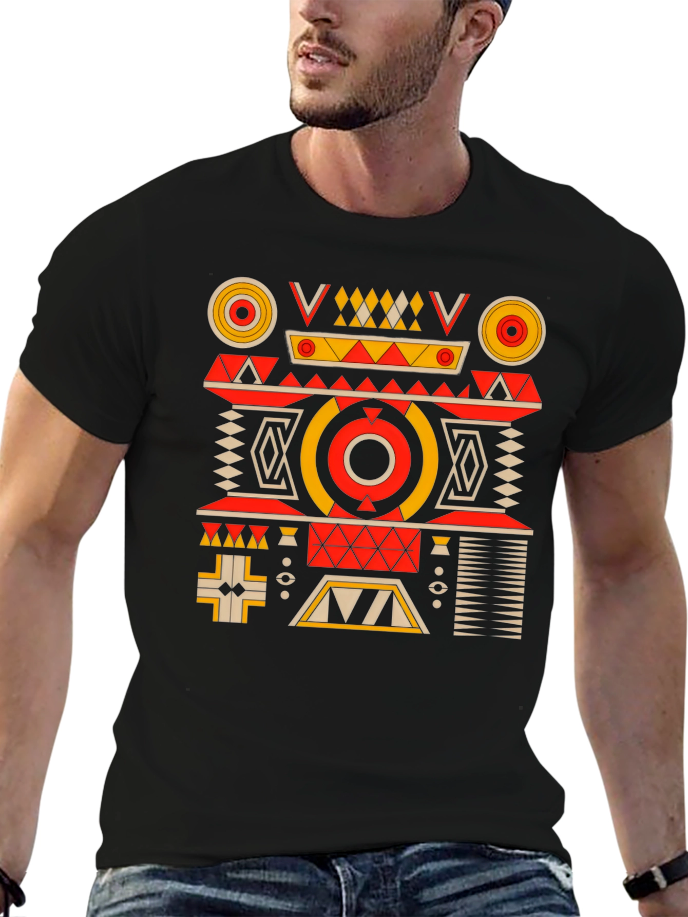 Geometric Pattern Black Graphic Tee