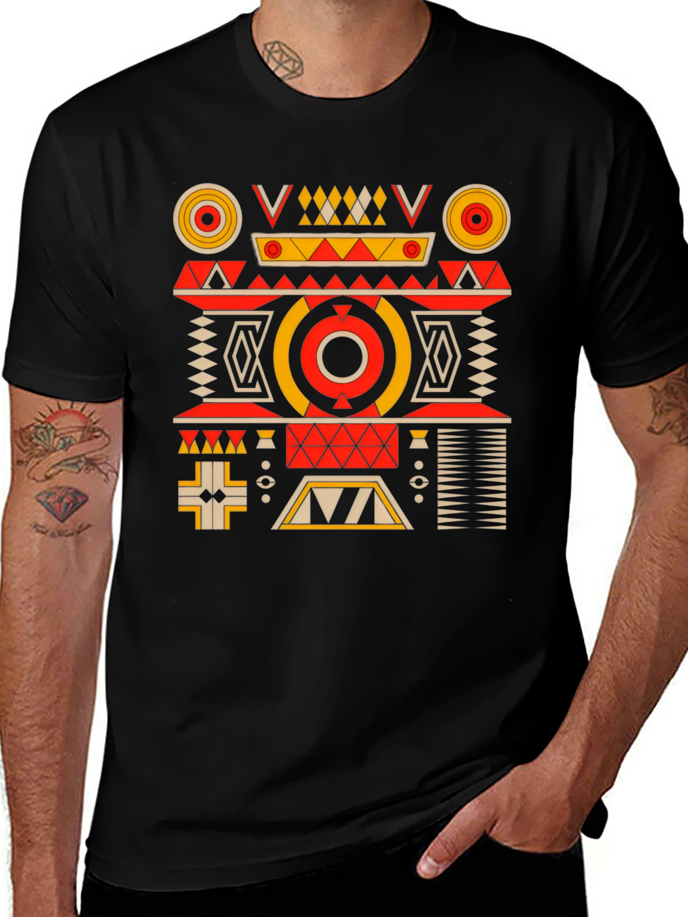 Geometric Pattern Black Graphic Tee