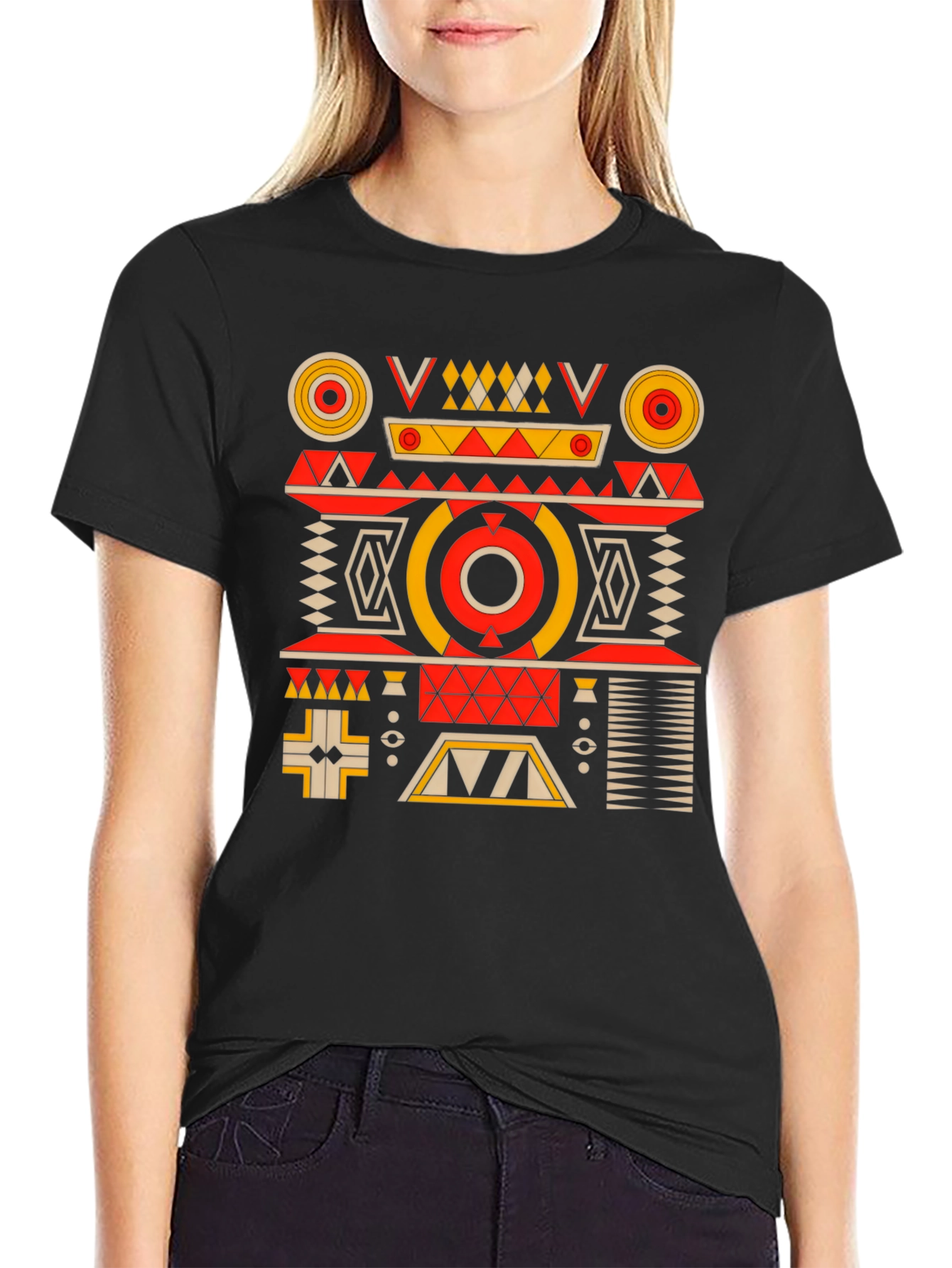 Geometric Pattern Black Graphic Tee