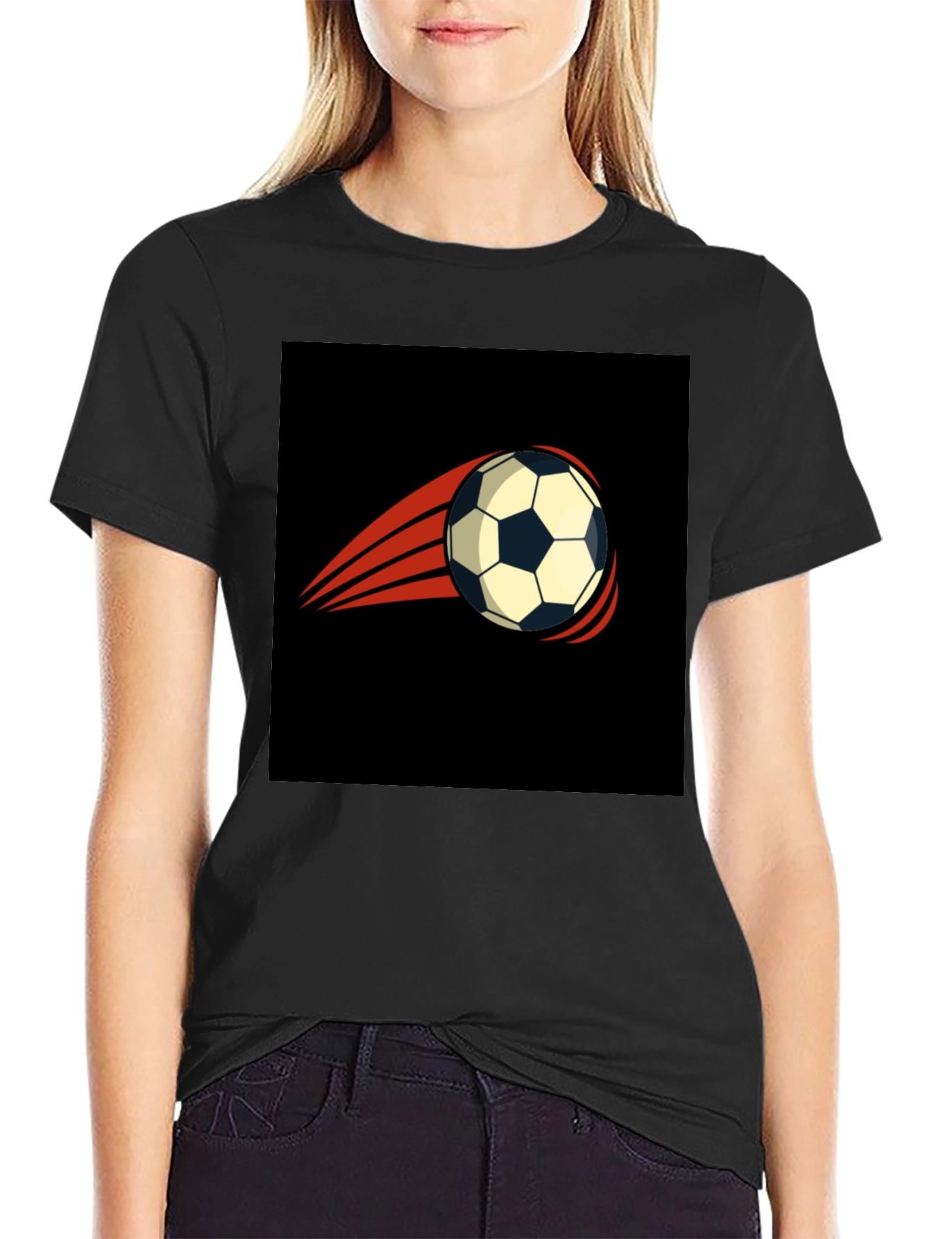 Mens Black T-Shirt with Soccer Ball Graphic