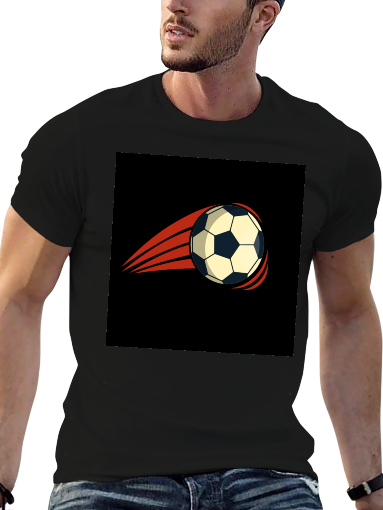 Mens Black T-Shirt with Soccer Ball Graphic
