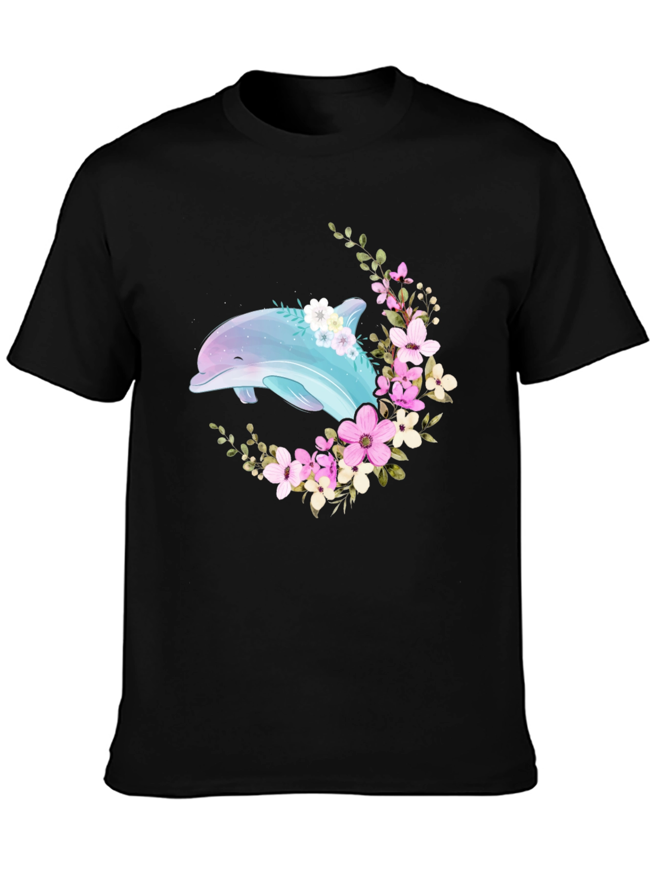 Dolphin Floral T-Shirt - Black