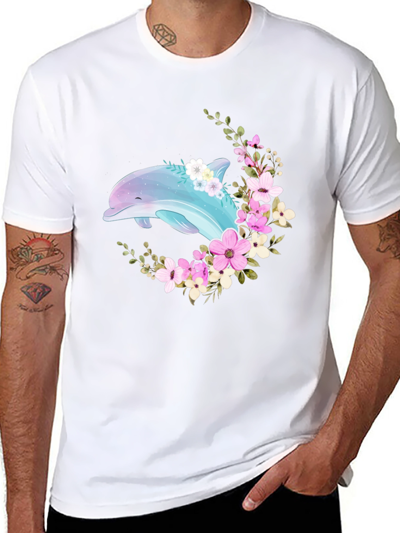 Dolphin Floral T-Shirt - Black