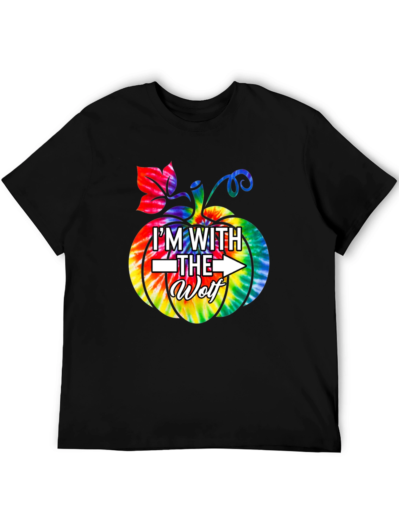 Im With the Wolf Tie Dye Pumpkin Halloween T-Shirt