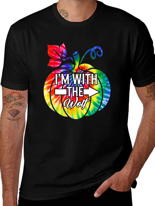 Im With the Wolf Tie Dye Pumpkin Halloween T-Shirt