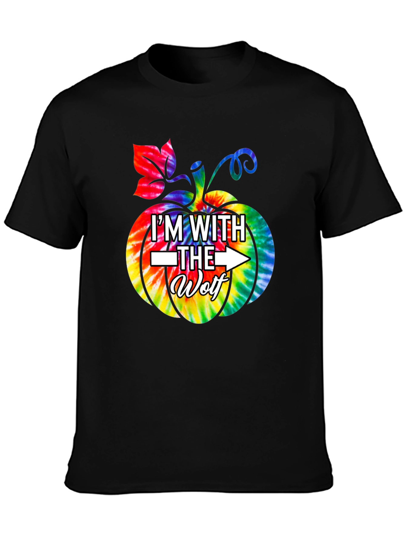 Im With the Wolf Tie Dye Pumpkin Halloween T-Shirt