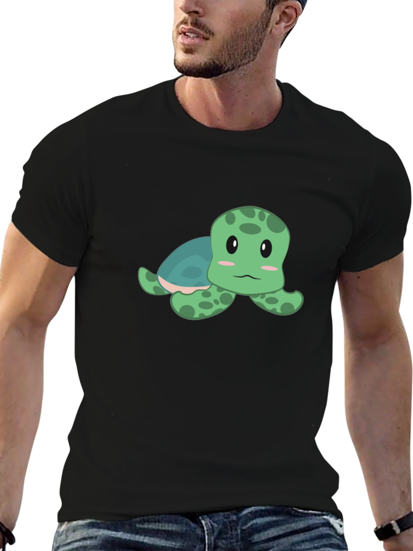 Cute Turtle Graphic T-Shirt - Black Cotton Tee