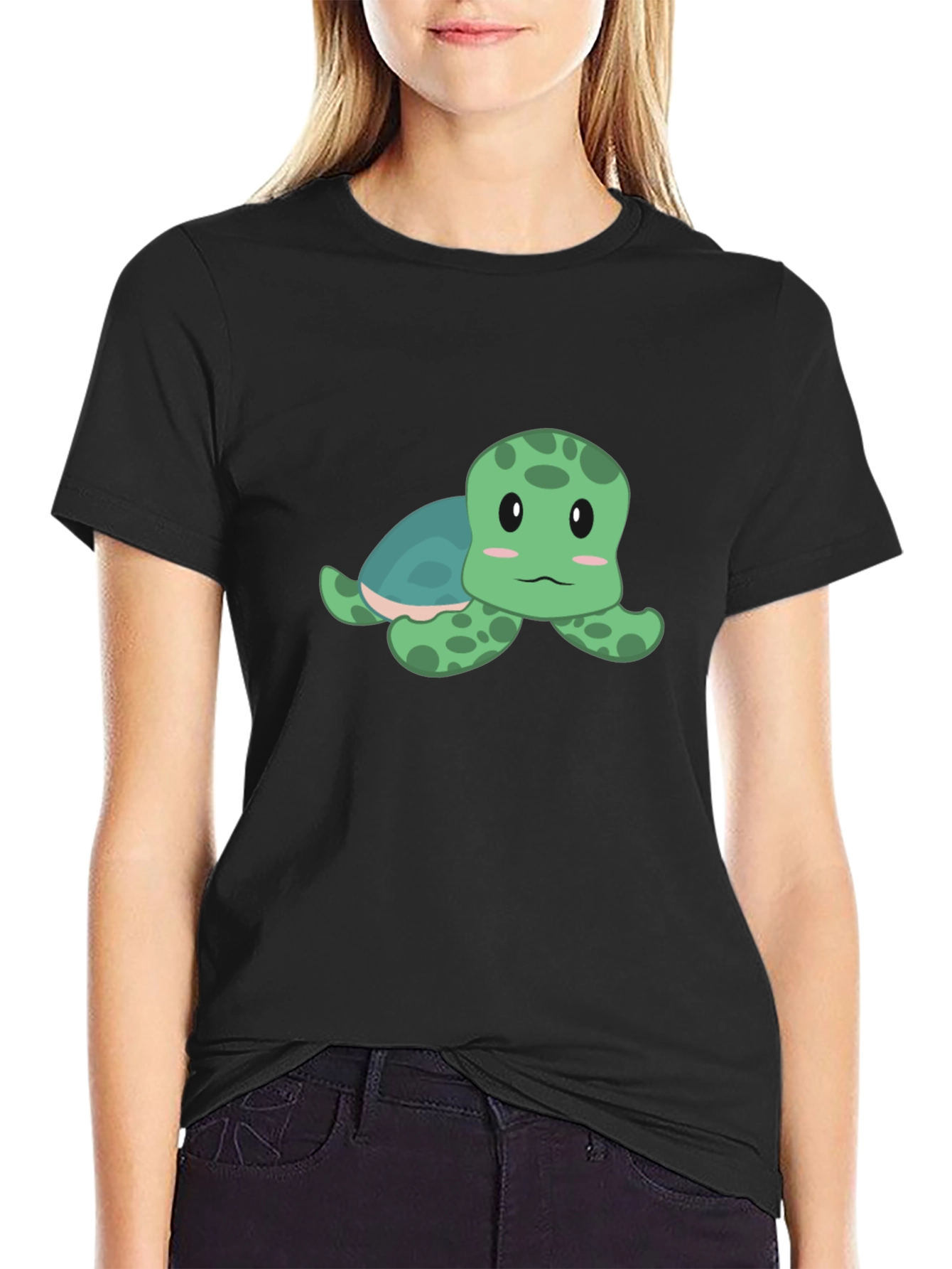 Cute Turtle Graphic T-Shirt - Black Cotton Tee