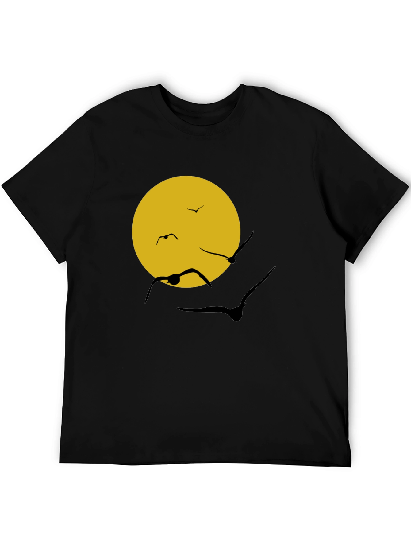 Black T-Shirt with Sun & Birds Graphic