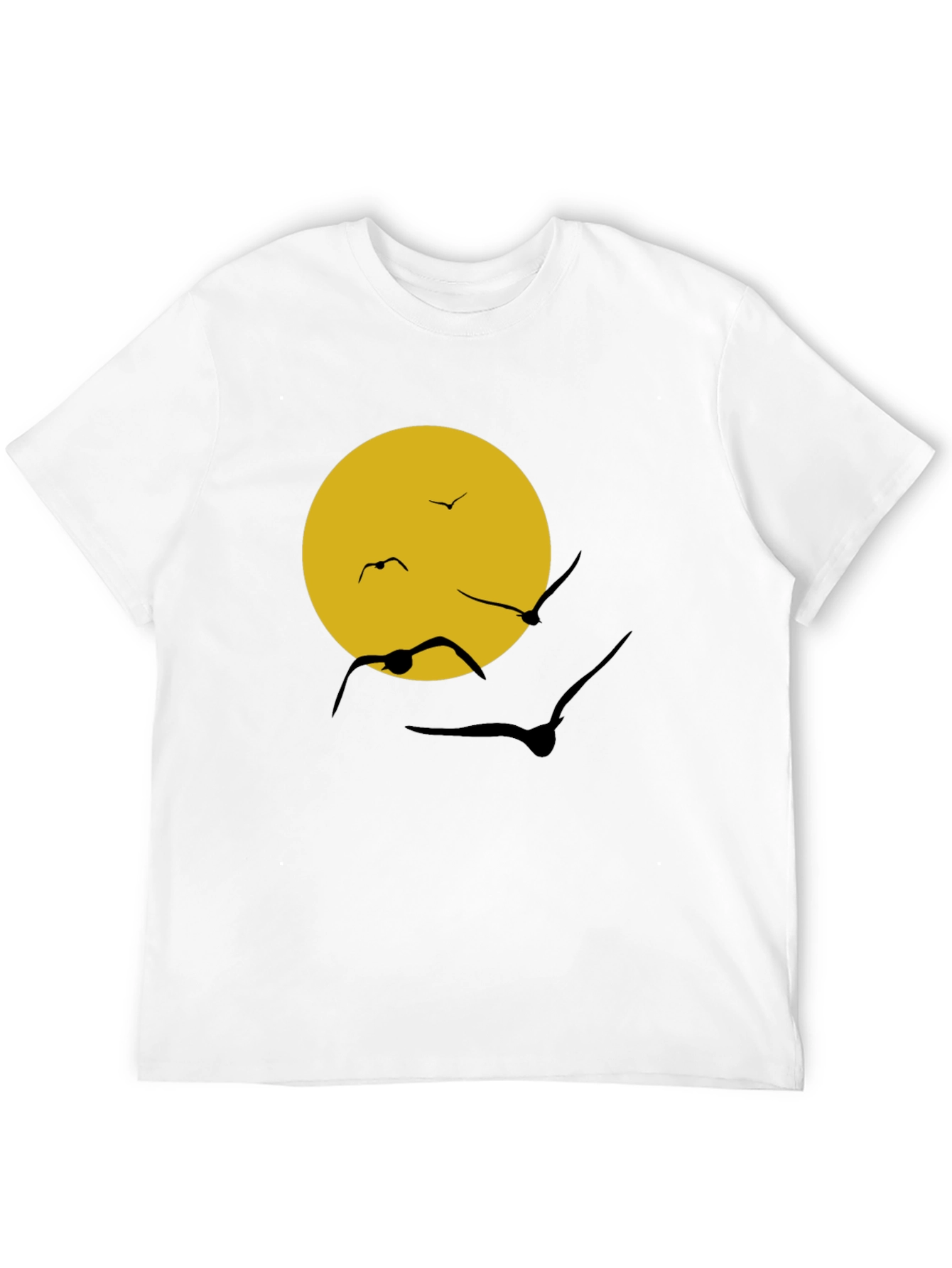 Black T-Shirt with Sun & Birds Graphic