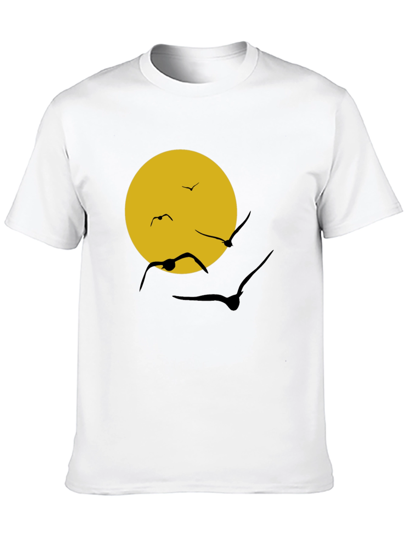 Black T-Shirt with Sun & Birds Graphic