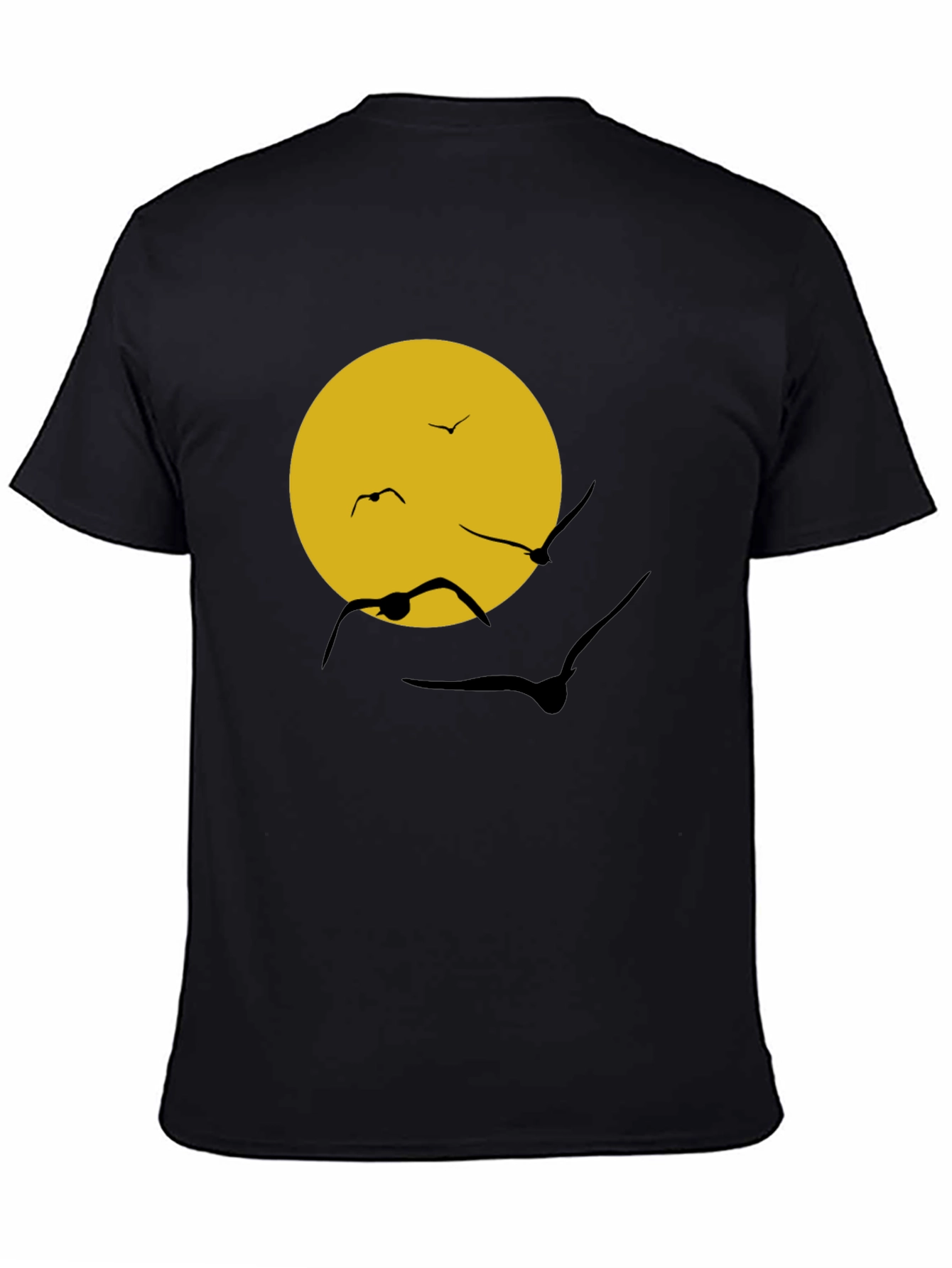Black T-Shirt with Sun & Birds Graphic