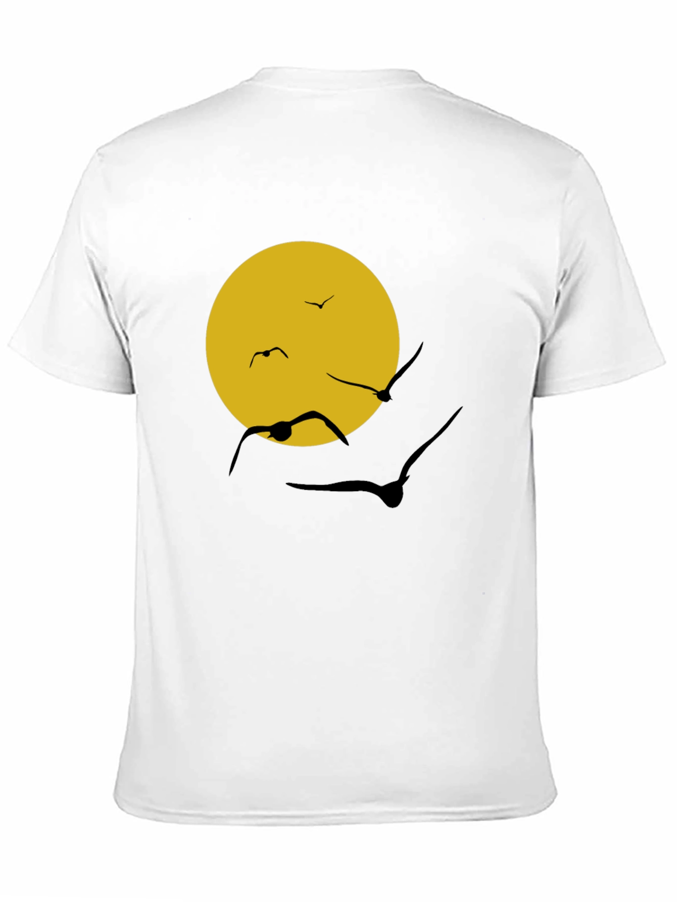 Black T-Shirt with Sun & Birds Graphic