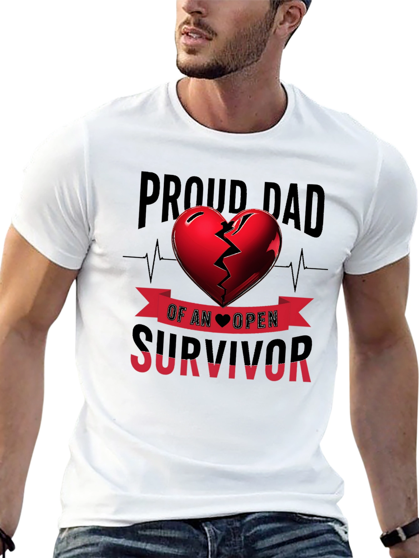Proud Dad Open Heart Survivor Graphic Tee