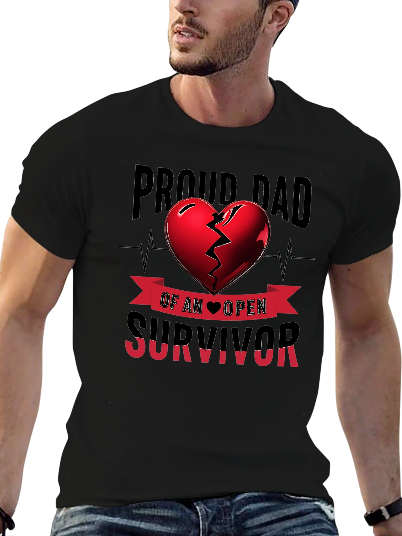 Proud Dad Open Heart Survivor Graphic Tee