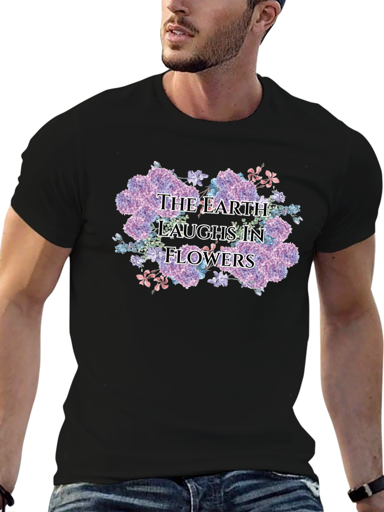 The Earth Laughs in Flowers Black T-Shirt