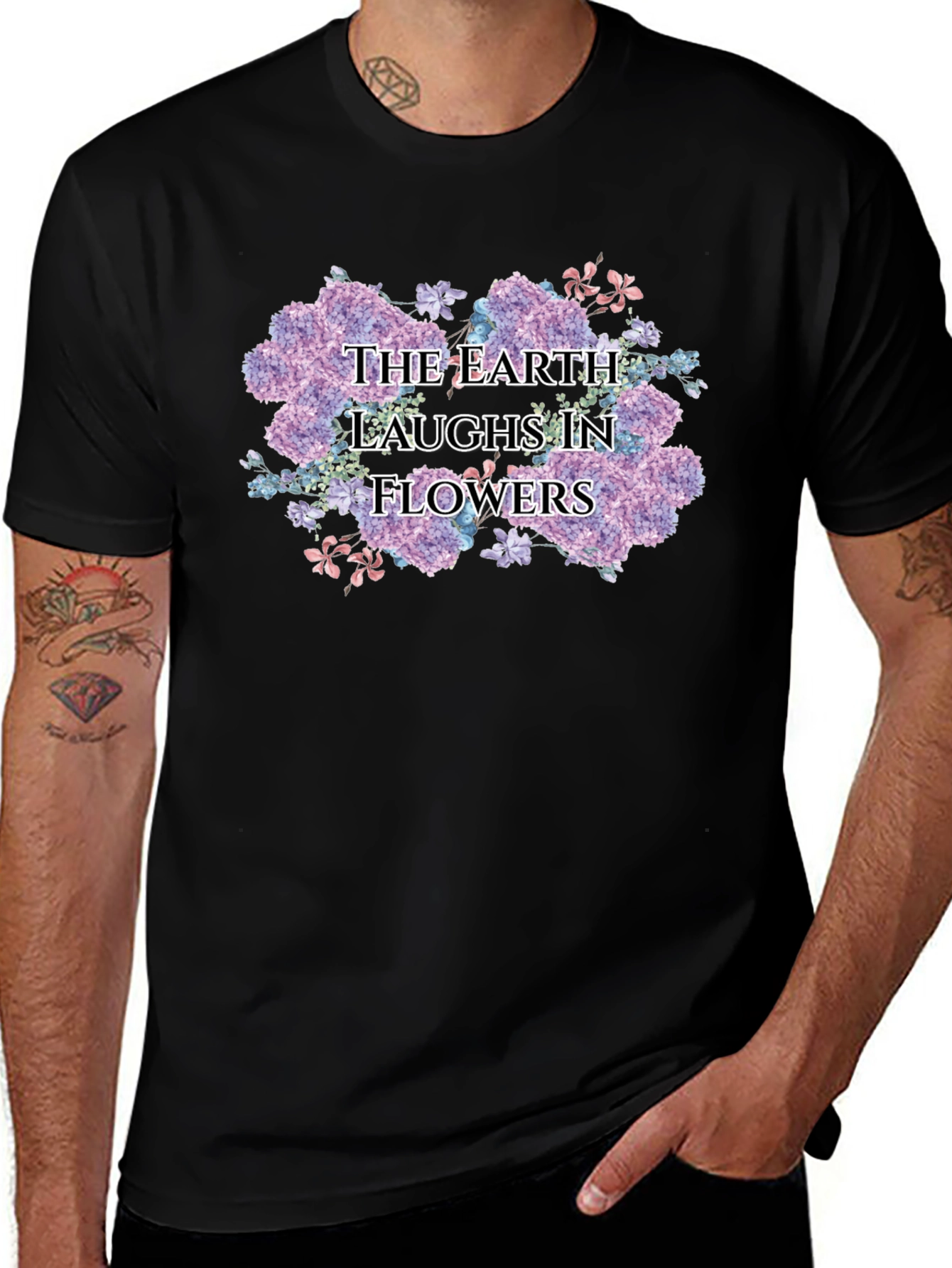 The Earth Laughs in Flowers Black T-Shirt