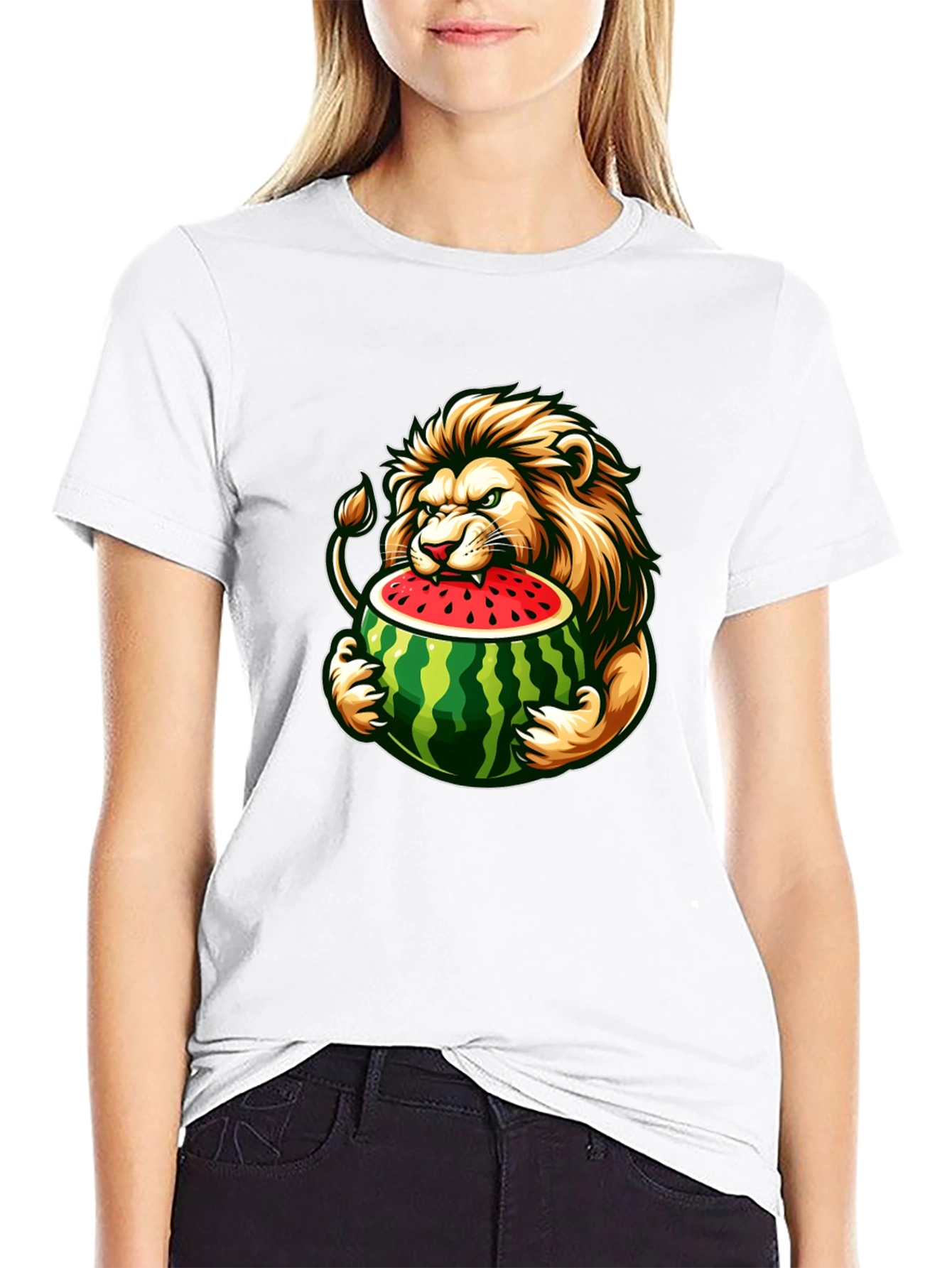 Lion Eating Watermelon Graphic Tee