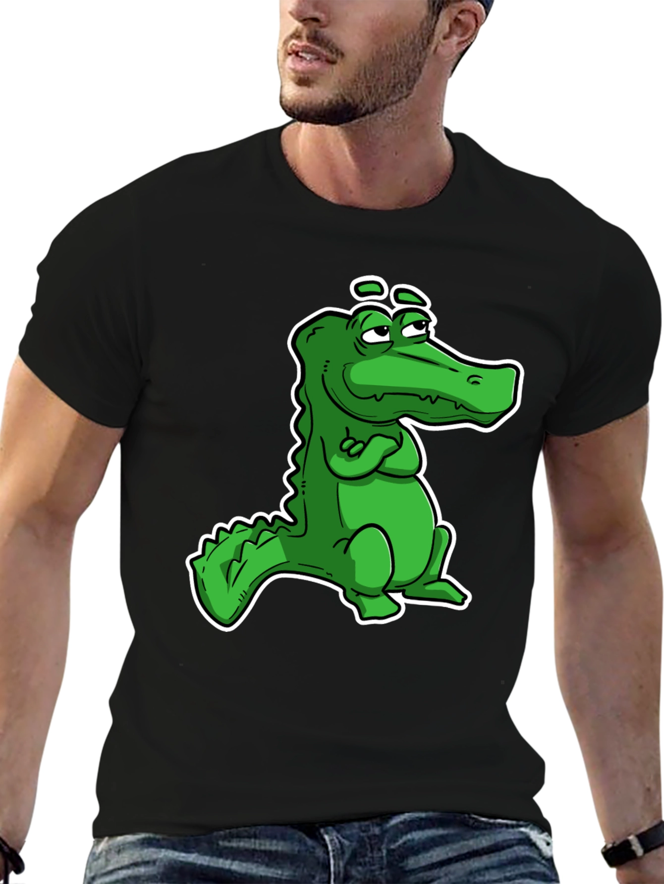 Cool Alligator Cartoon Black T-Shirt