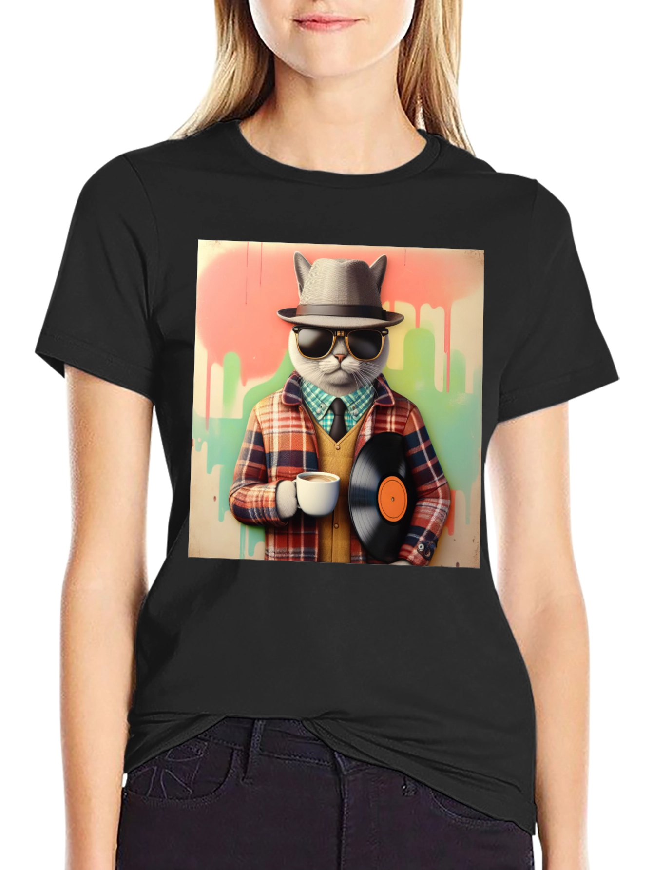 Hipster Cat T-Shirt - Cool Kitty in Fedora