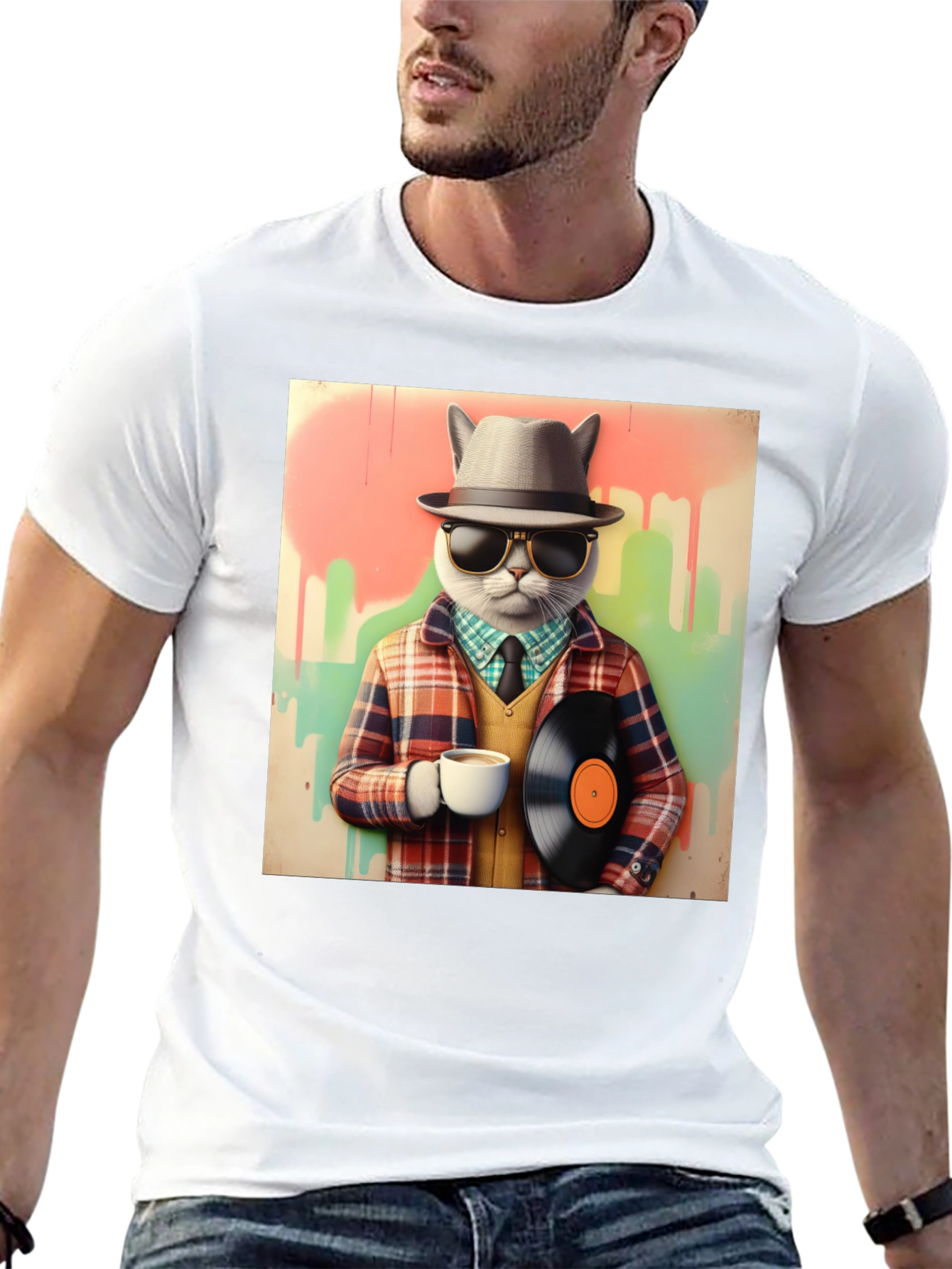 Hipster Cat T-Shirt - Cool Kitty in Fedora