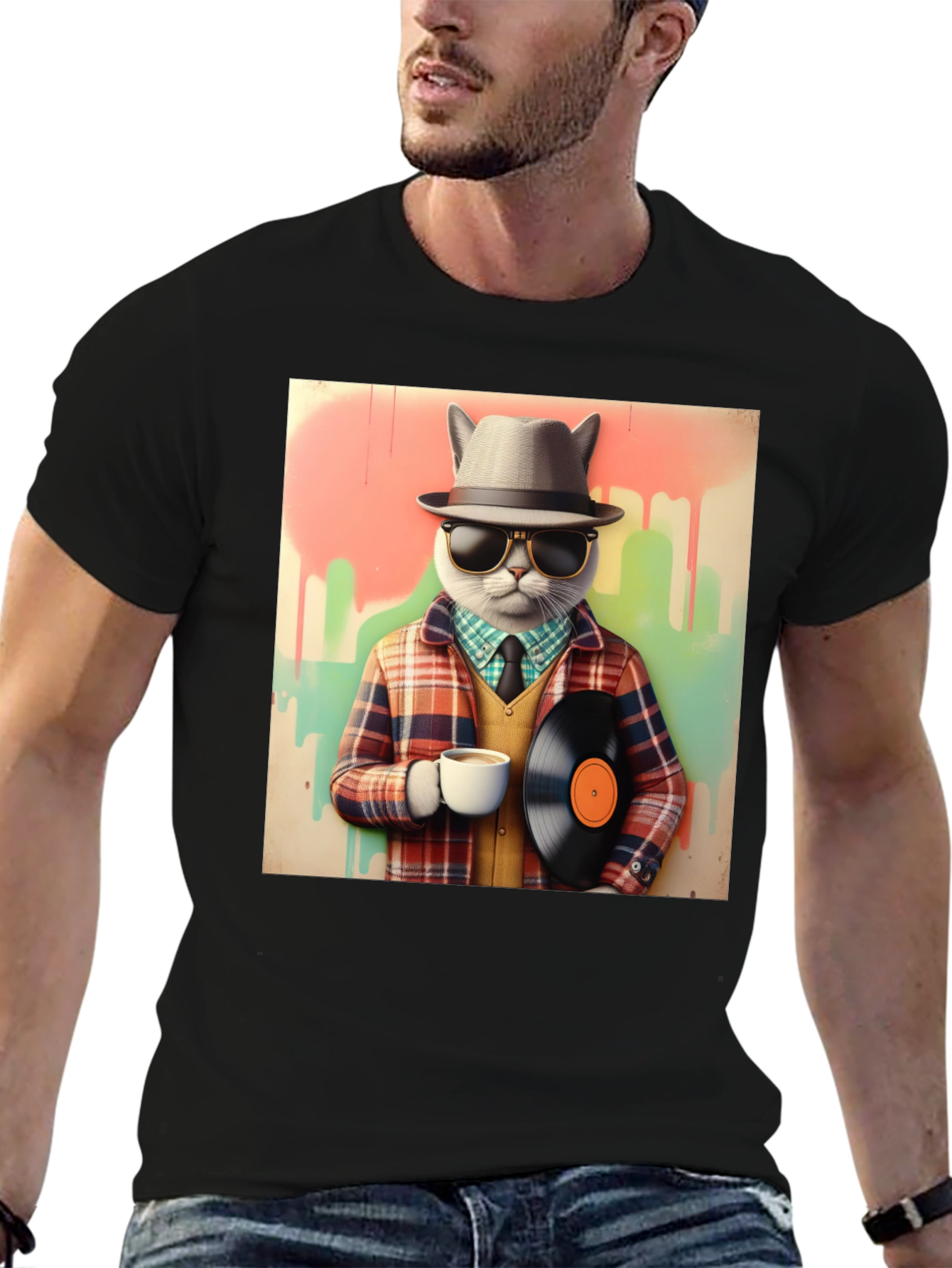 Hipster Cat T-Shirt - Cool Kitty in Fedora