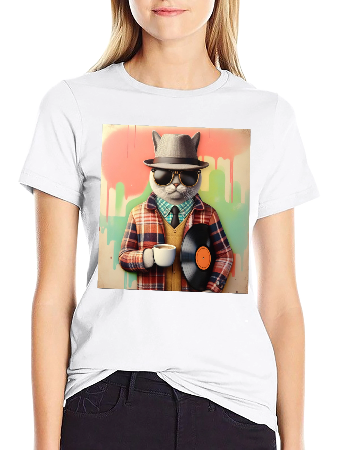 Hipster Cat T-Shirt - Cool Kitty in Fedora