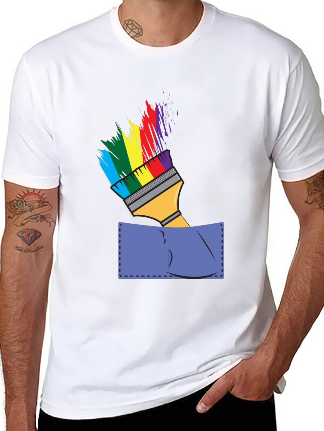 Rainbow Paintbrush Pocket Tee