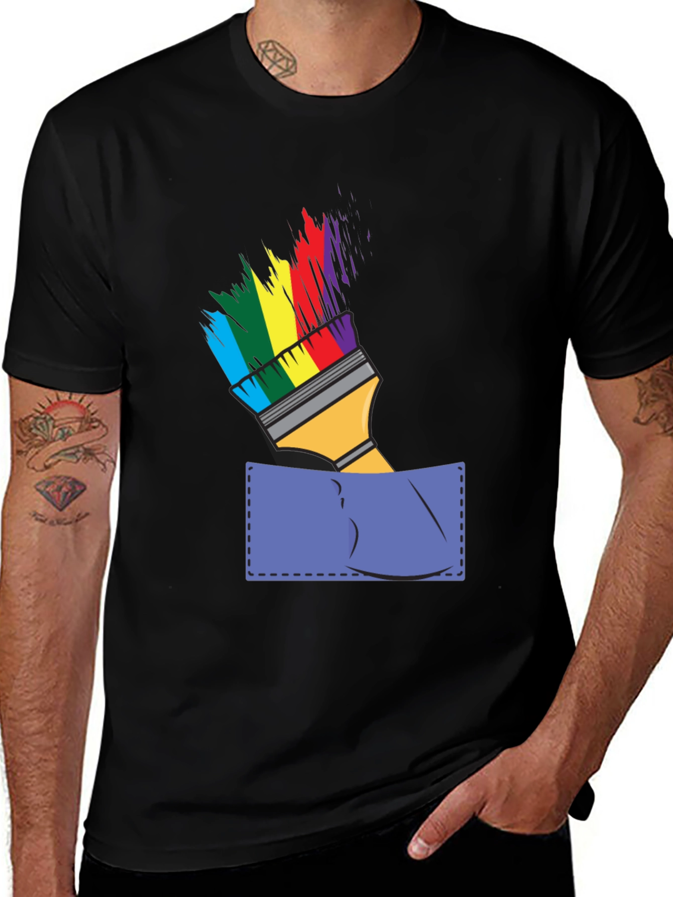 Rainbow Paintbrush Pocket Tee
