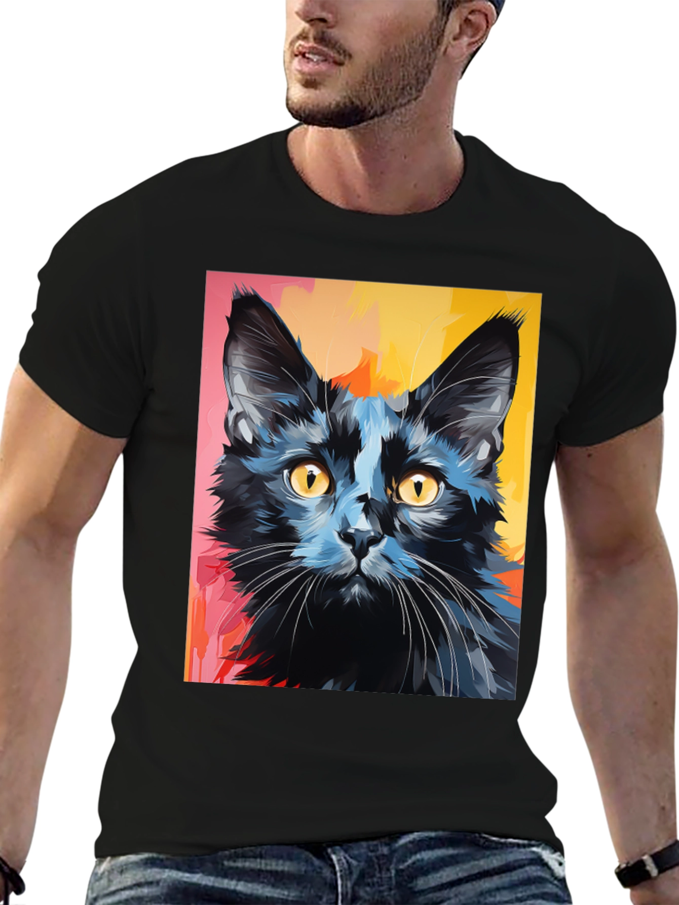 Black Cat Graphic Tee - Stylish Mens T-Shirt