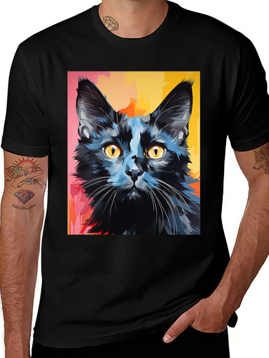 Black Cat Graphic Tee - Stylish Mens T-Shirt