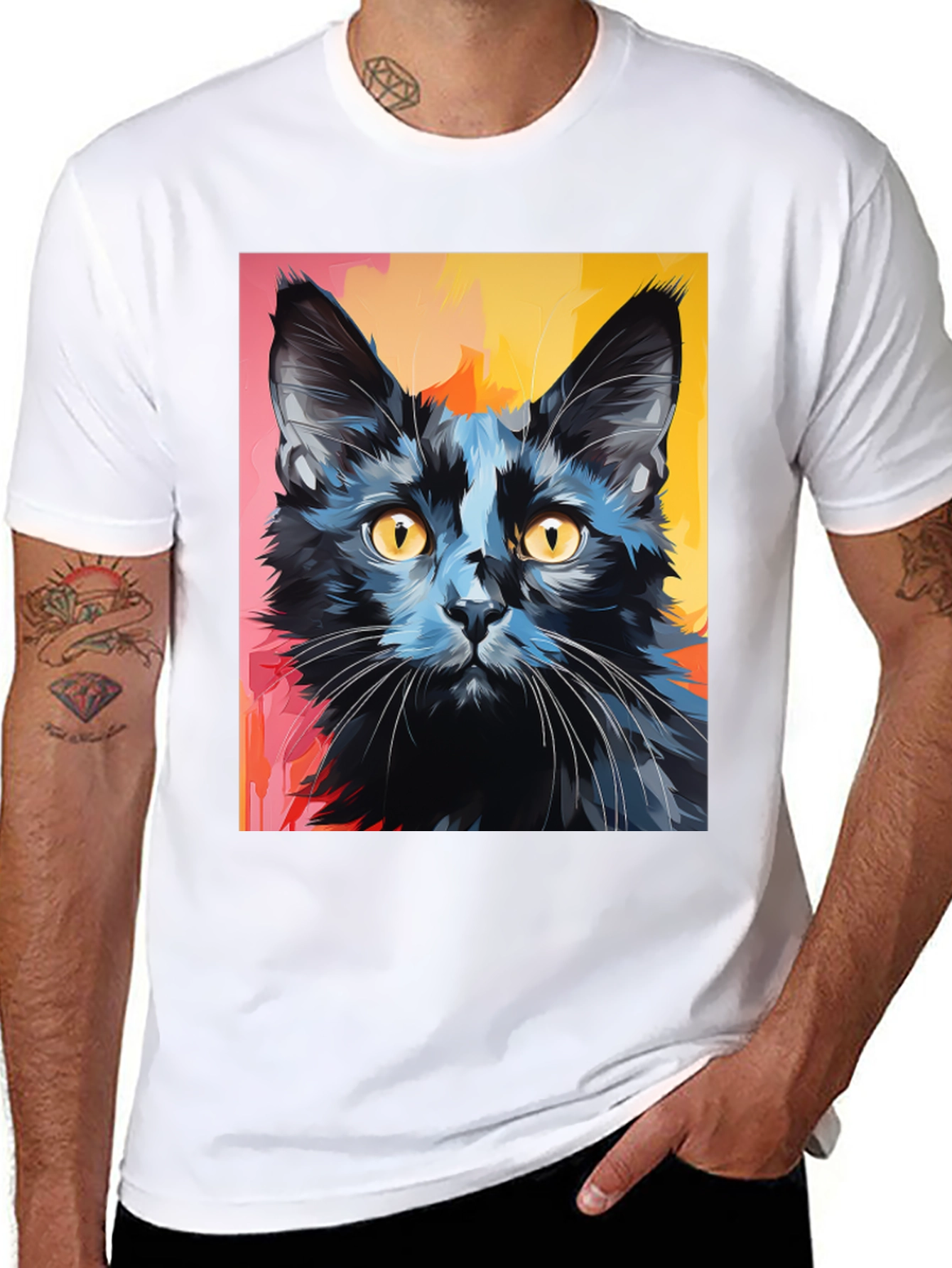 Black Cat Graphic Tee - Stylish Mens T-Shirt