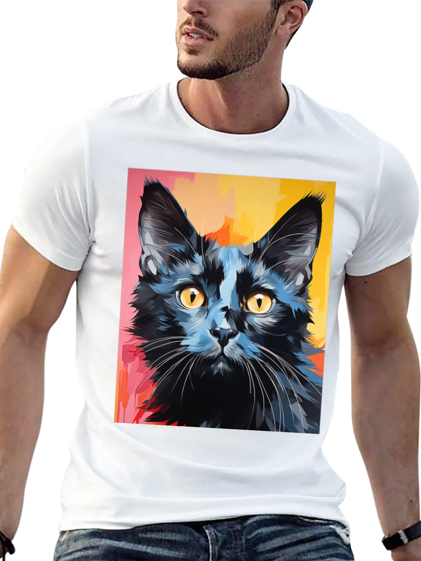 Black Cat Graphic Tee - Stylish Mens T-Shirt