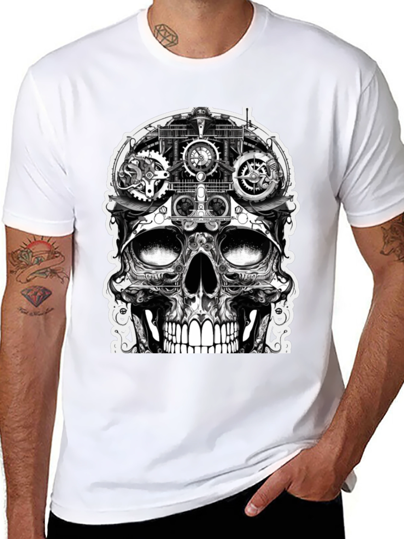 Steampunk Skull Graphic Tee - Black
